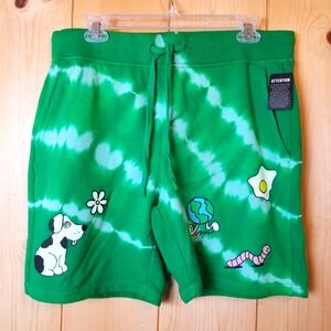 A.Lab Wavelength Green & Blue Tie Dye Elastic Drawstring Waist Sweat Shorts NWOT